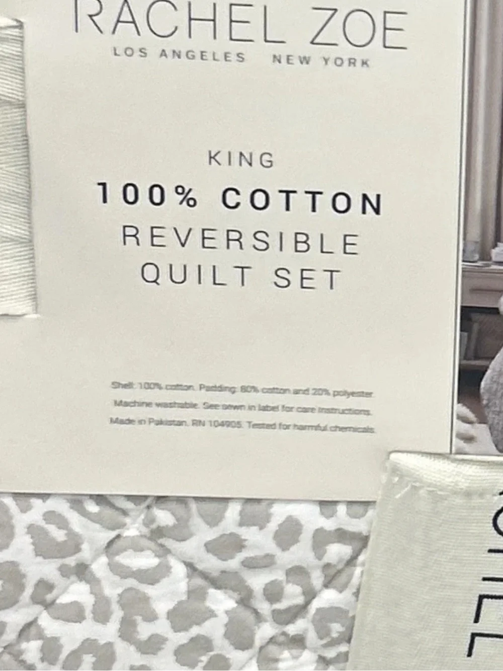 Rachel Zoe King Gray & White Animal Print Cotton Reversible Quilt Set 106”x92”